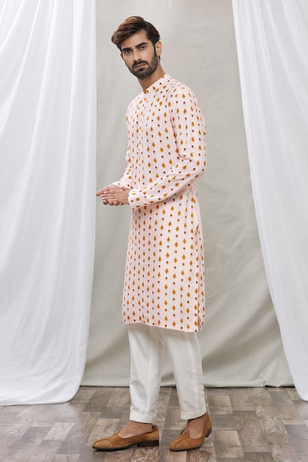 Ankur J_Pink Cotton Silk Floral Print Kurta Set _Online_at_Aza_Fashions
