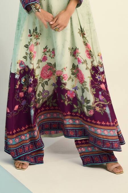 Limerick By Abirr N' Nanki_Green Crepe Floral Print Pant_Online_at_Aza_Fashions