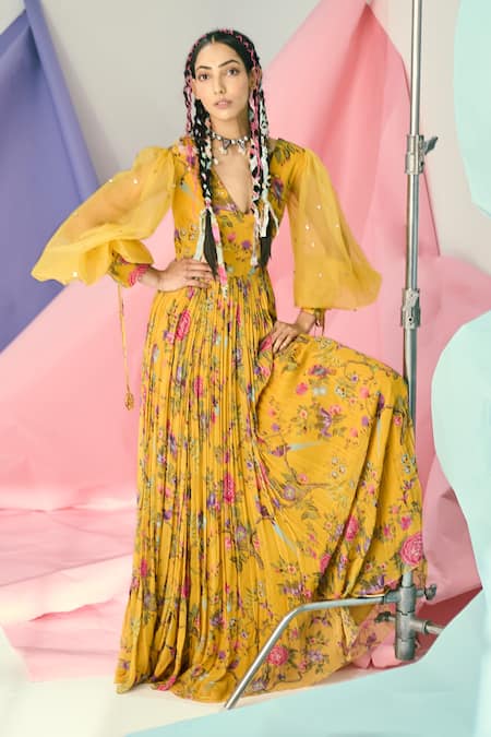 Limerick by Abirr N' Nanki Printed Balloon Sleeve Gown 