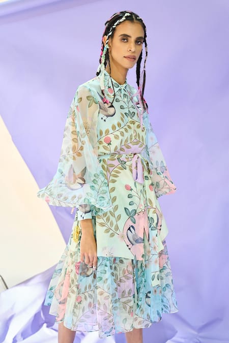 Shop Limerick By Abirr N' Nanki Green Organza Floral Motifs Print Skirt at Aza Fashions Shop_Limerick By Abirr N' Nanki_Green Organza Floral Motifs Print Skirt _at_Aza_Fashions