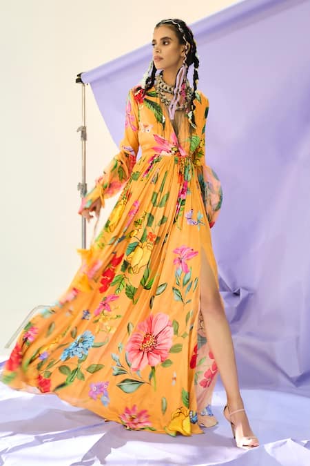 Orange crepe dress cheap