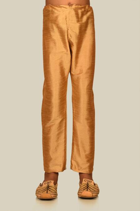 Shop_Banana Bee_Orange Dupion Raw Silk Printed Geometric Kurta Set_Online_at_Aza_Fashions