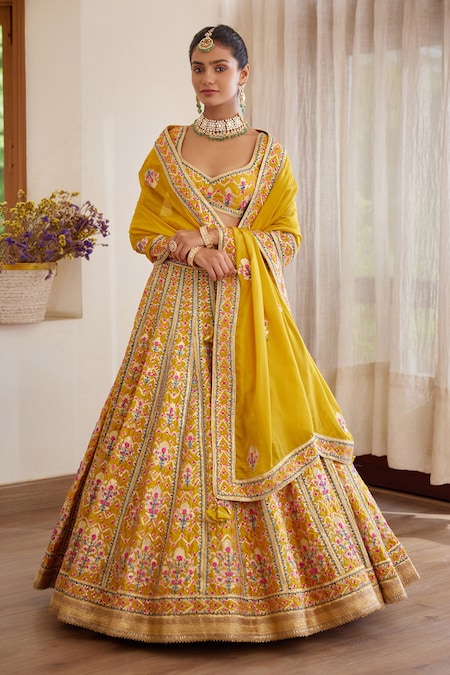 Buy Daphne multicolored lehenga with a blouse and dupatta.