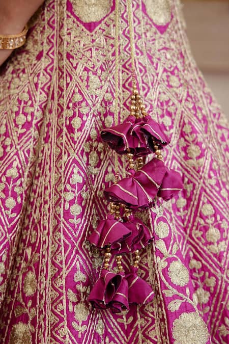 Shyam Narayan Prasad_Pink Silk And Net Zari Sweetheart Neck Embroidered Bridal Lehenga Set _at_Aza_Fashions