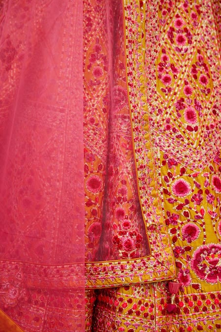 Shop_Shyam Narayan Prasad_Red Silk And Net Thread Scoop Neck Embroidered Bridal Lehenga Set _Online_at_Aza_Fashions