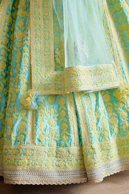 Shyam Narayan Prasad_Blue Silk And Net Thread & Applique Scoop Neck Embroidered Bridal Lehenga Set _at_Aza_Fashions