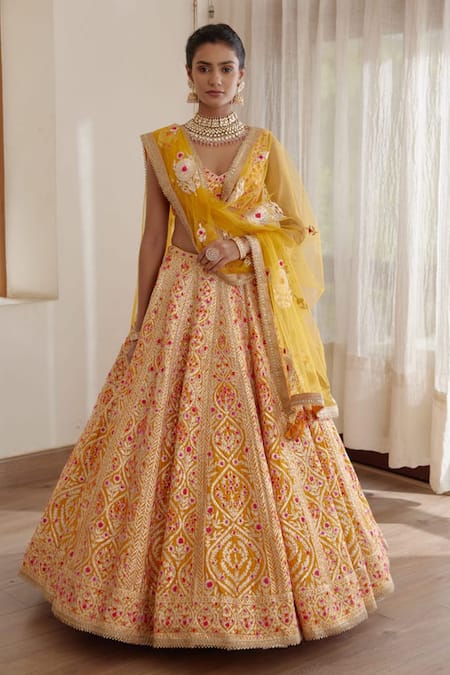 Shyam Narayan Prasad Silk Floral Embroidered Bridal Lehenga Set 