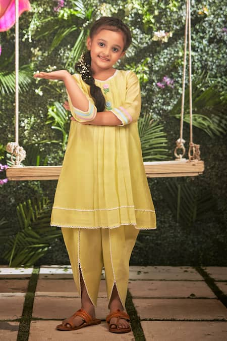 Little Luxury Sunshine Embroidered Kurta & Dhoti Pant Set 