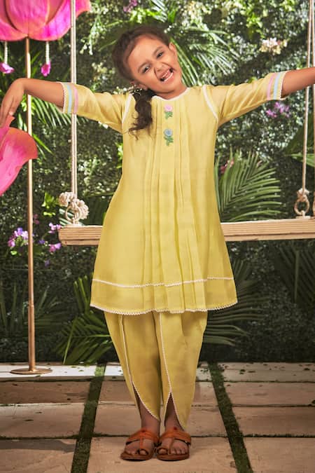 Little Luxury Sunshine Embroidered Kurta & Dhoti Pant Set 