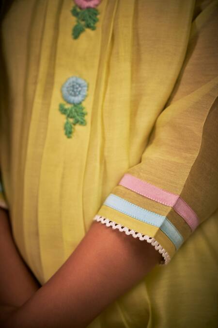 Buy_Little Luxury_Yellow Chanderi Embroidery Sunshine Kurta And Dhoti Pant Set _Online_at_Aza_Fashions