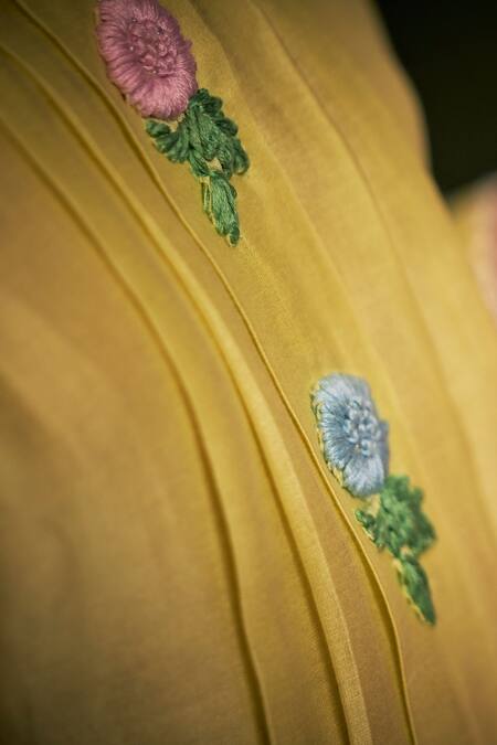 Shop_Little Luxury_Yellow Chanderi Embroidery Sunshine Kurta And Dhoti Pant Set _Online_at_Aza_Fashions