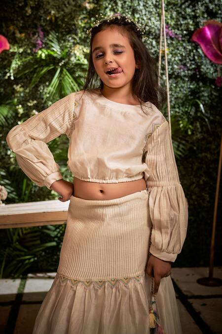 Buy_Little Luxury_Off White Chanderi Tassels Pristine Lehenga With Blouse _Online_at_Aza_Fashions