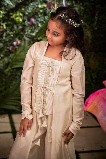 Buy Little Luxury Off White Chanderi Cape And Palazzo Set Online at Aza Fashions Buy_Little Luxury_Off White Chanderi Cape And Palazzo Set _Online_at_Aza_Fashions