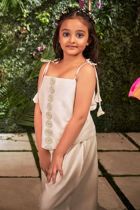 Shop Little Luxury Off White Chanderi Cape And Palazzo Set Online at Aza Fashions Shop_Little Luxury_Off White Chanderi Cape And Palazzo Set _Online_at_Aza_Fashions