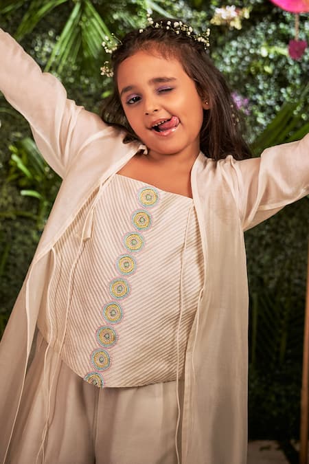 Little Luxury Off White Chanderi Cape And Palazzo Set at Aza Fashions Little Luxury_Off White Chanderi Cape And Palazzo Set _at_Aza_Fashions