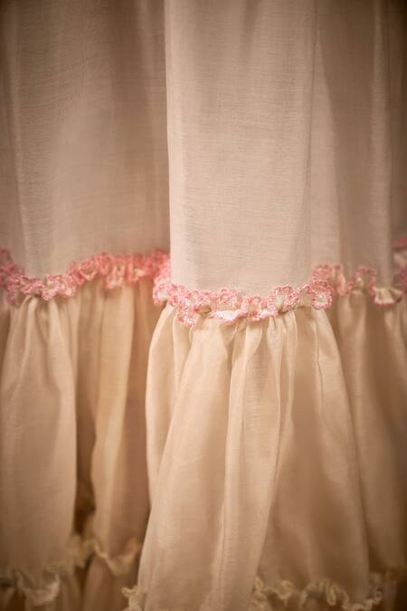 Buy_Little Luxury_Off White Chanderi Embroidery Ruffle Maxi Dress _Online_at_Aza_Fashions