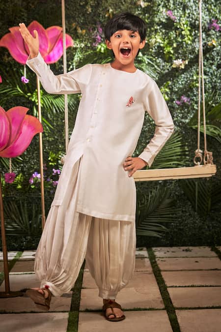 Little Luxury_Multi Color Chanderi, Silk Embroidery Colorblock Bundi And Kurta Set _Online_at_Aza_Fashions