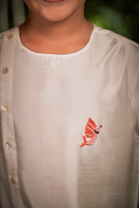 Little Luxury_Multi Color Chanderi, Silk Embroidery Colorblock Bundi And Kurta Set _at_Aza_Fashions