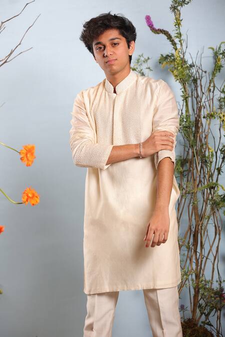 Buy_Julie By Julie Shah_White Chanderi Kurta_Online_at_Aza_Fashions