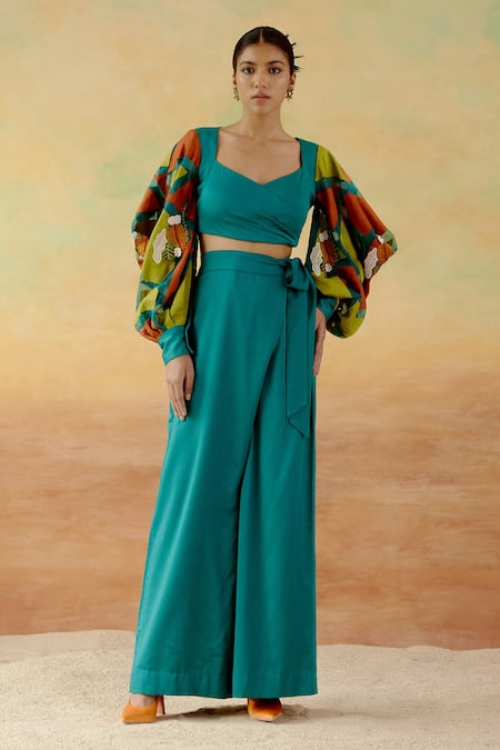 Shweta Aggarwal Statement Sleeve Top & Palazzo Set 