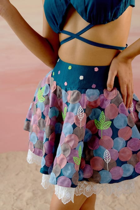 Buy Blue Organza Embroidered Polka Dot Crop Top With Flounce Mini Skirt For  Women by Shweta Aggarwal Online at Aza Fashions.