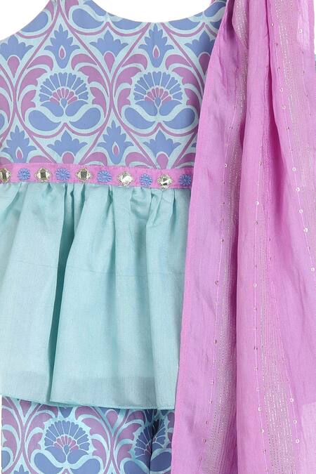 MI Dulce AN'YA_Purple Cotton, Chanderi, Silk Mirrors, Embroidery Printed Kurta Sharara Set _Online_at_Aza_Fashions