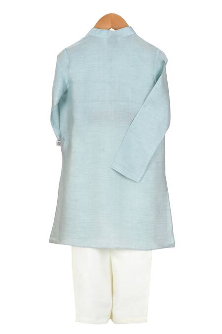 Shop_MI Dulce AN'YA_Blue Cotton, Handloom Cotton, Silk Mirrors, Embroidery Kurta Set _at_Aza_Fashions