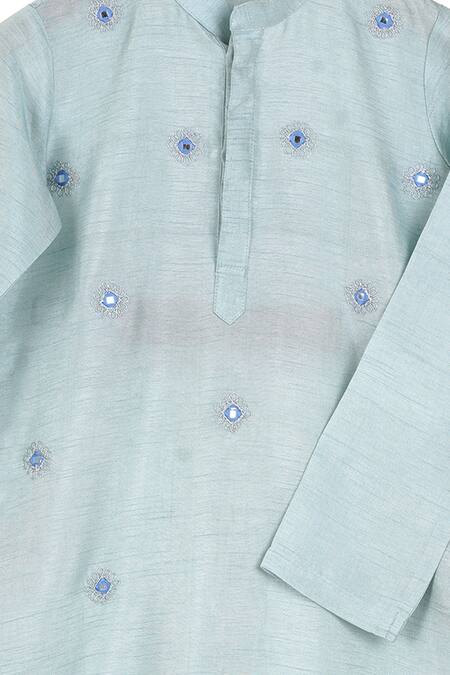 MI Dulce AN'YA_Blue Cotton, Handloom Cotton, Silk Mirrors, Embroidery Kurta Set _Online_at_Aza_Fashions