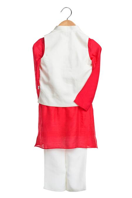 Shop_MI Dulce AN'YA_Ivory Handloom Cotton, Chanderi, Cotton, Silk Geometric Embellished Kurta Set _at_Aza_Fashions