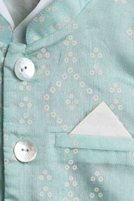 MI Dulce AN'YA Green Cotton, Handloom Cotton, Silk, Chanderi Bandhani Print Kurta And Bundi Set Online at Aza Fashions MI Dulce AN'YA_Green Cotton, Handloom Cotton, Silk, Chanderi Bandhani Print Kurta And Bundi Set _Online_at_Aza_Fashions