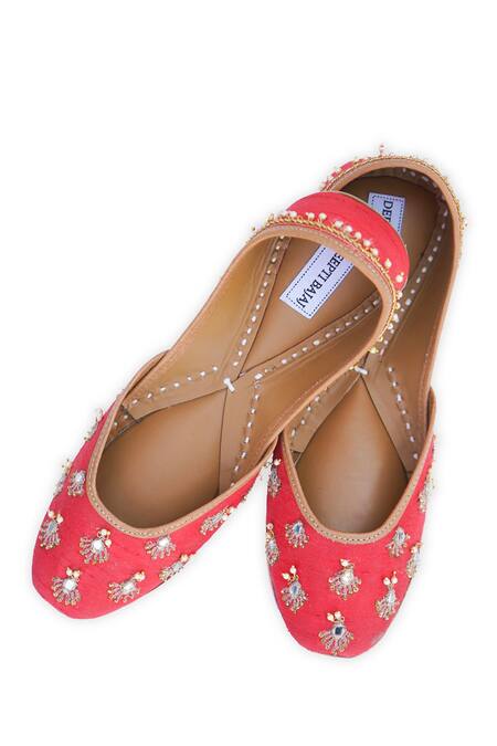 Buy_Label Deepti Bajaj_Red Embroidered Freesia Silk Juttis _Online_at_Aza_Fashions