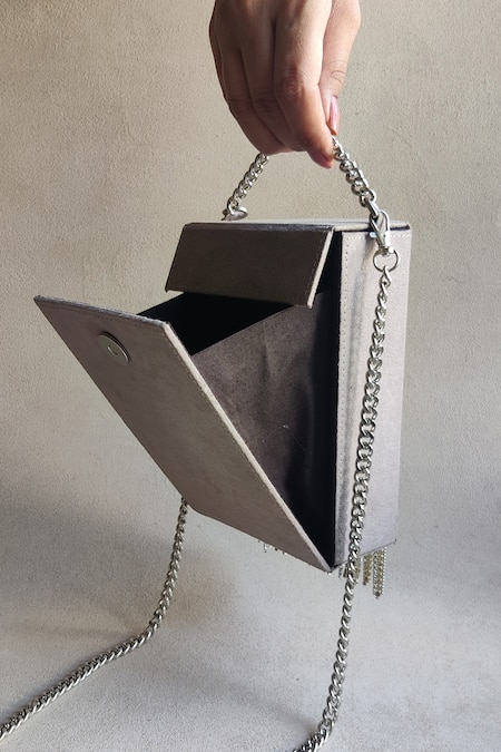Buy_Plode_Silver Embellished Vegan Suede Tasselled Disco Bag_Online_at_Aza_Fashions