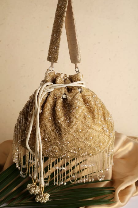 Buy_Ara Studio_Gold Embellished Day Lily Potli With Sling_Online_at_Aza_Fashions