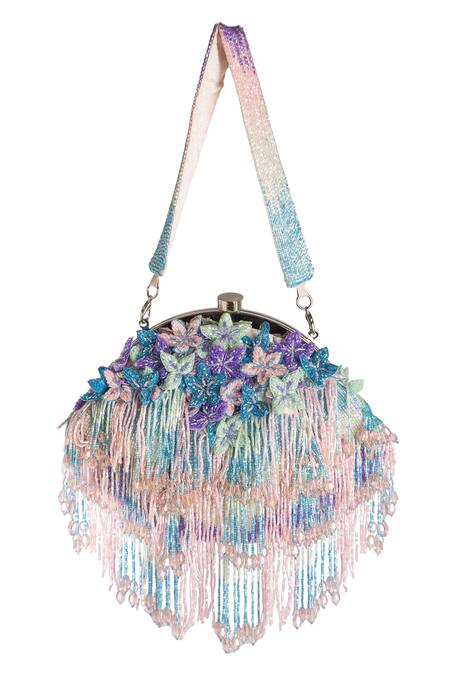 Ara Studio_Multi Color Embroidered All That Glitters Beaded Tassel Soft Pouch_Online_at_Aza_Fashions