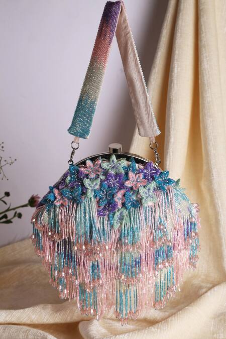 Buy_Ara Studio_Multi Color Embroidered All That Glitters Beaded Tassel Soft Pouch_Online_at_Aza_Fashions