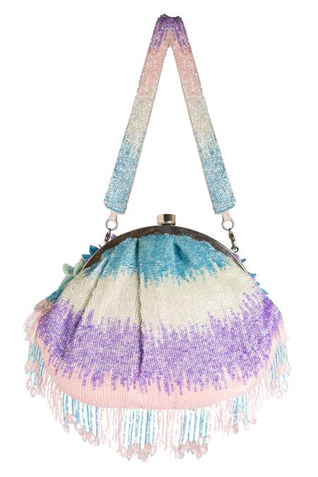 Shop_Ara Studio_Multi Color Embroidered All That Glitters Beaded Tassel Soft Pouch_Online_at_Aza_Fashions