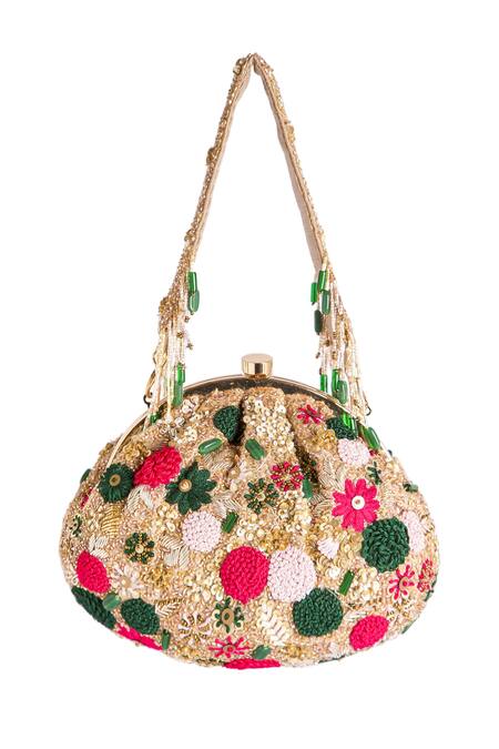 Shop_Ara Studio_Beige Embroidered Stardom Floral Soft Pouch_at_Aza_Fashions