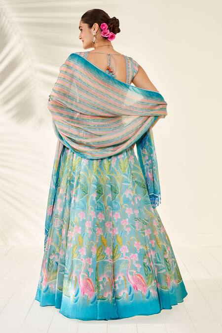 Anita Dongre Blue Flamingo Paradise Printed Lehenga Set 5