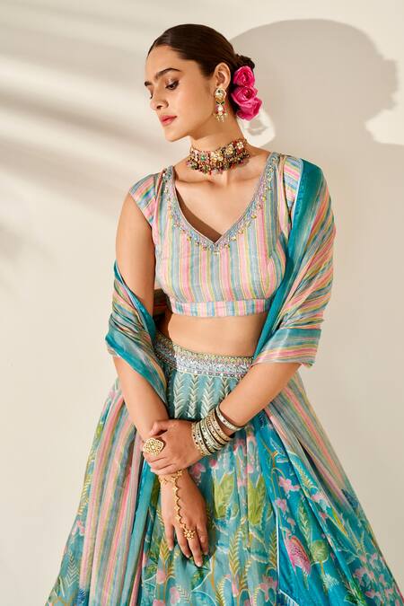 Anita Dongre Blue Flamingo Paradise Printed Lehenga Set 6