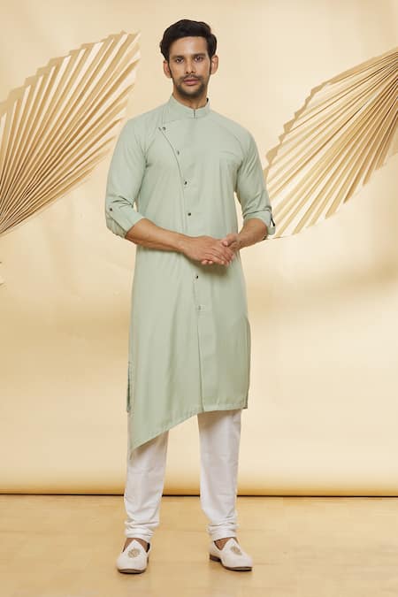 Nero by Shaifali and Satya Grey Kurta Suiting Fabric And Aligadi Sponge Silk Asymmetric & Pant Set