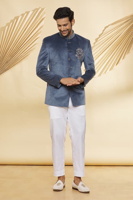 Grey Mens Jodhpuri Suit With Embroidered Jacket