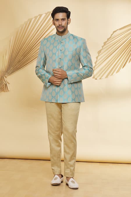 Moss Green Bandhgala Jodhpuri Designer Blazer With White Trouser – Rajanyas