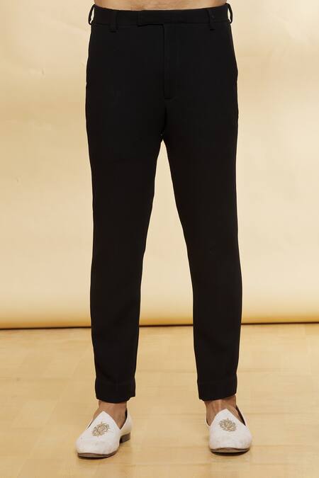 Nero by Shaifali and Satya_Black Jodhpuri Dobby Solid Asymmetric And Pant Set _at_Aza_Fashions