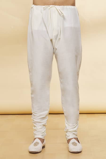 Nero By Shaifali And Satya_Ivory Churidar Silk, Sherwani Lucknowi Floral Jaal Pattern Set _at_Aza_Fashions