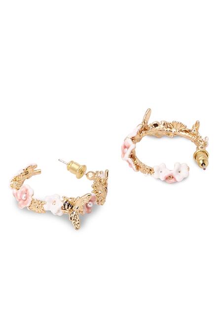 Shop Brashbug Multi Color Stone Hand Painted Floral Hoop Earrings Online at Aza Fashions Shop_Brashbug_Multi Color Stone Hand Painted Floral Hoop Earrings_Online_at_Aza_Fashions