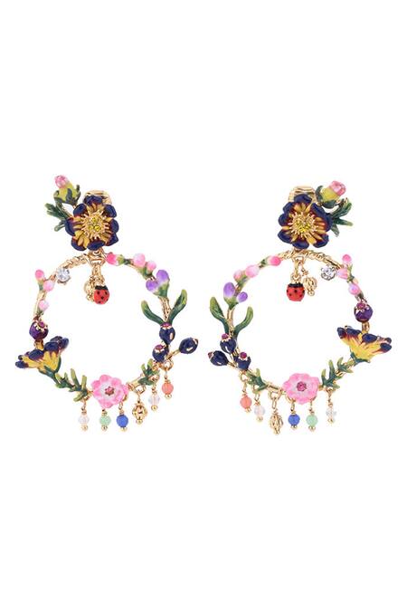 Brashbug_Multi Color Stone Hand Painted Floral Hoop Earrings_Online_at_Aza_Fashions