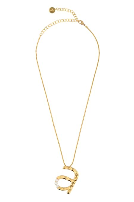 Anaash Gold Plated Natural Pearl A - Initial Pendant Necklace