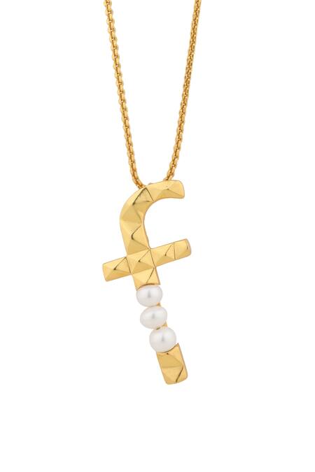 Anaash Gold Plated Natural Pearl F - Initial Pendant Necklace