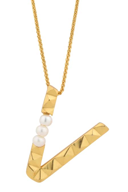 Anaash Gold Plated Natural Pearl V - Initial Pendant Necklace