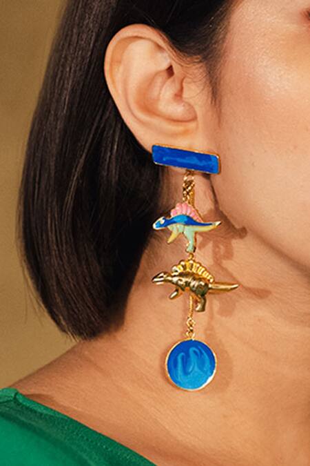 Aditi Bhatt_Blue Dinosaur Drop Earrings_Online_at_Aza_Fashions